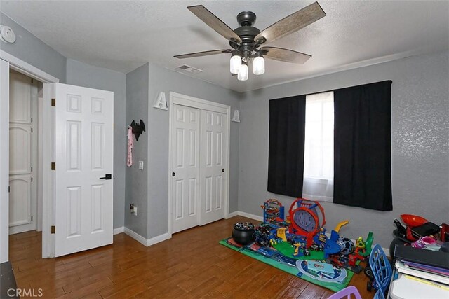 13665 Hidden Valley Rd, Victorville, CA 92395 - playroom featuring wood finished floors and ceiling fan