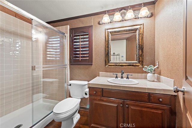 14 Downing St, Ladera Ranch, CA 92694 - full bath featuring vanity, a stall shower, and ornamental molding