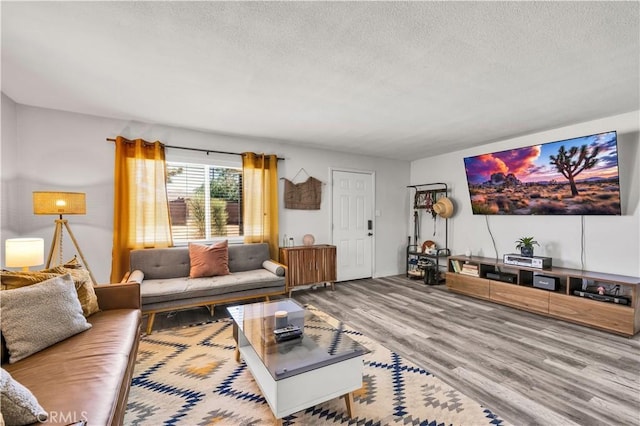 56565 Antelope Trl, Yucca Valley, CA 92284 - living room with a textured ceiling and wood finished floors