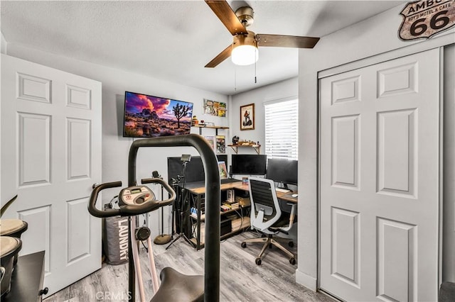 56565 Antelope Trl, Yucca Valley, CA 92284 - office space featuring wood finished floors and ceiling fan
