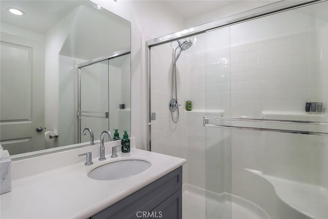 2928 Royal Ave, Simi Valley, CA 93065 - bathroom with vanity, a shower stall, and recessed lighting