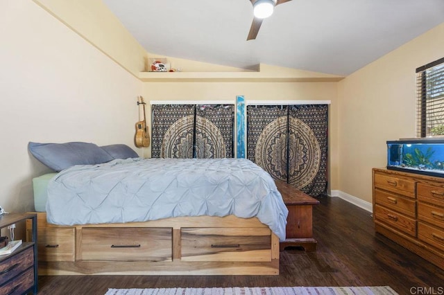 26267 Bellemore Dr, Ramona, CA 92065 - bedroom with lofted ceiling, wood finished floors, and a ceiling fan