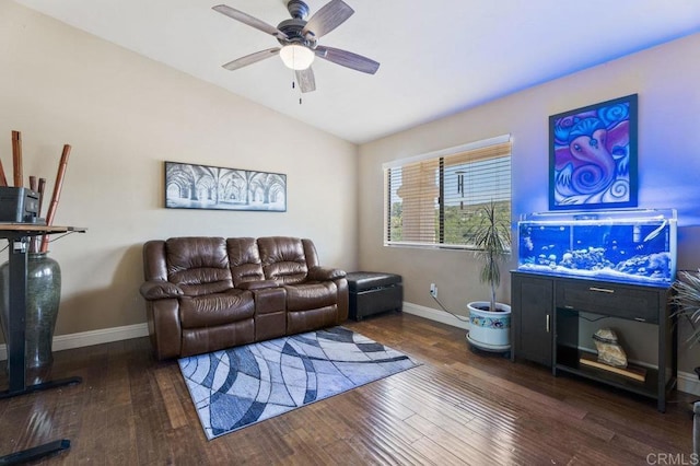 26267 Bellemore Dr, Ramona, CA 92065 - living area with vaulted ceiling, wood finished floors, and ceiling fan