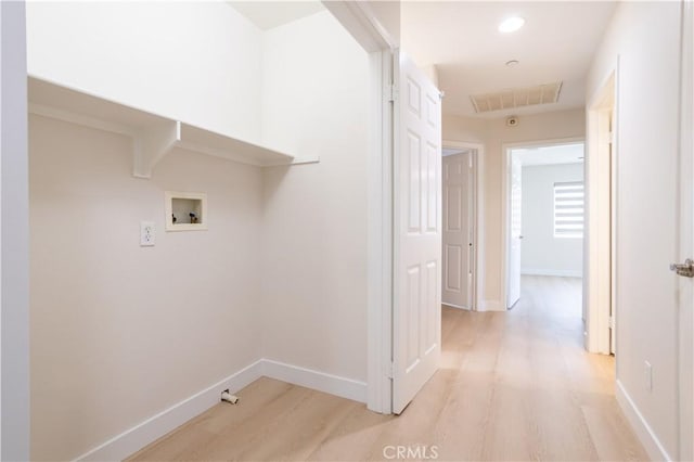 14114 Almetz Cir, Sylmar, CA 91342 - laundry area with washer hookup, light wood-style floors, and recessed lighting