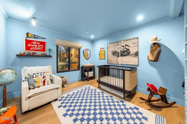 705 Alomar St, Ojai, CA 93023 - bedroom with ornamental molding, wood finished floors, and recessed lighting