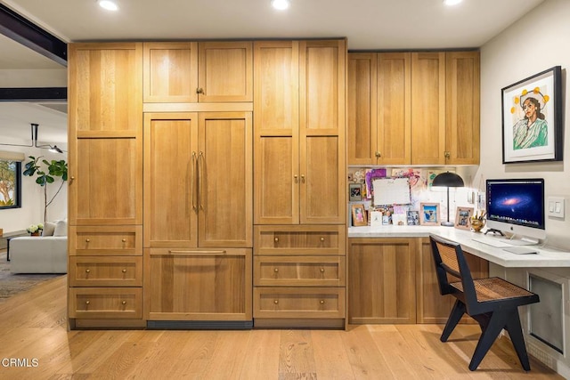 705 Alomar St, Ojai, CA 93023 - office space featuring built in desk, light wood-style floors, and recessed lighting