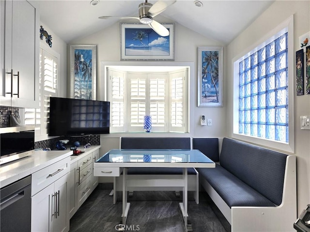 2774 Sawtelle Blvd, Los Angeles, CA 90064 - office space with plenty of natural light, a ceiling fan, vaulted ceiling, and dark wood-style flooring