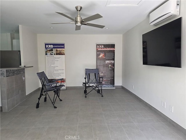 2774 Sawtelle Blvd, Los Angeles, CA 90064 - living area with a wall unit AC, ceiling fan, light tile patterned floors, and recessed lighting