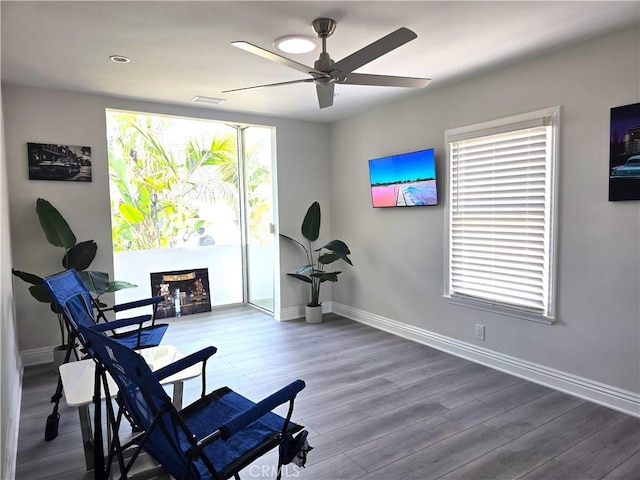 2774 Sawtelle Blvd, Los Angeles, CA 90064 - living area featuring a ceiling fan and wood finished floors