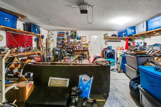 5982 Morongo Rd Unit 29, Palms, CA 92277 - garage with a garage door opener, water heater, and a workshop area
