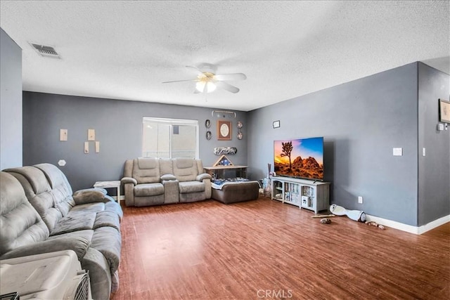 5982 Morongo Rd Unit 29, Palms, CA 92277 - living area with ceiling fan, wood finished floors, and a textured ceiling