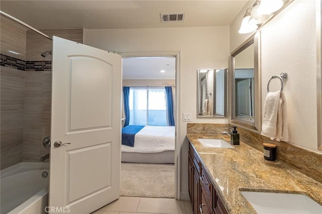 7019 Passons Blvd, Pico Rivera, CA 90660 - full bathroom featuring double vanity, tile patterned flooring, bathing tub / shower combination, and connected bathroom