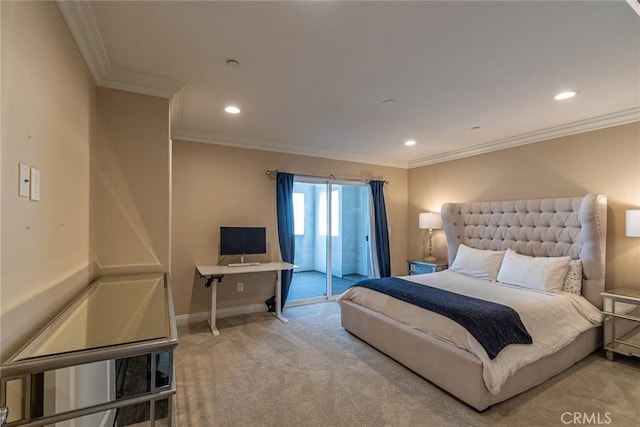 7019 Passons Blvd, Pico Rivera, CA 90660 - bedroom with access to outside, carpet floors, ornamental molding, recessed lighting, and a desk