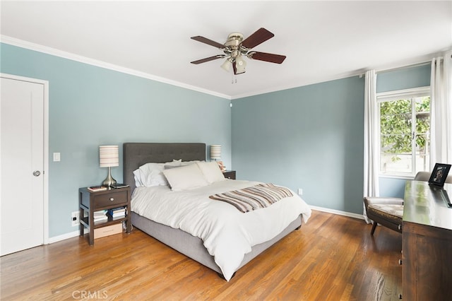 14060 Chandler Blvd, Sherman Oaks, CA 91401 - bedroom featuring wood finished floors, ornamental molding, and a ceiling fan