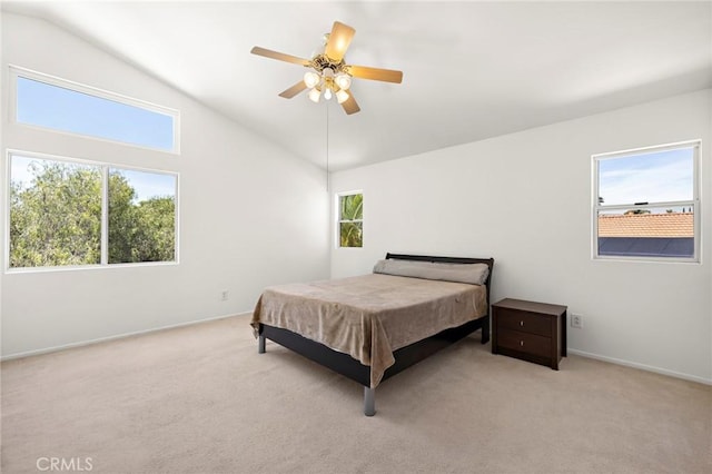 33087 Corte Ganso, Temecula, CA 92592 - bedroom with light carpet, high vaulted ceiling, and ceiling fan