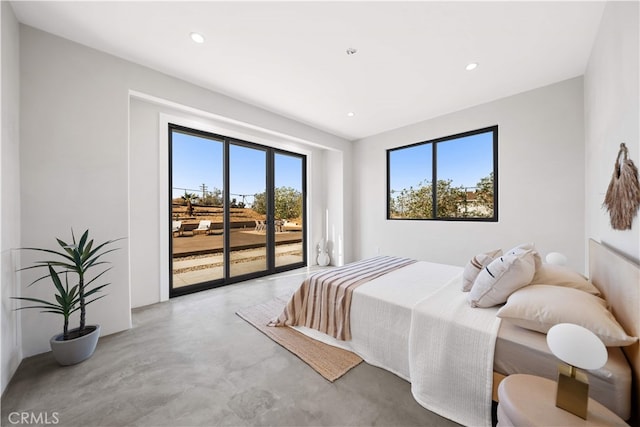 62290 Crestview Dr, Joshua Tree, CA 92252 - bedroom featuring access to outside, concrete flooring, and recessed lighting