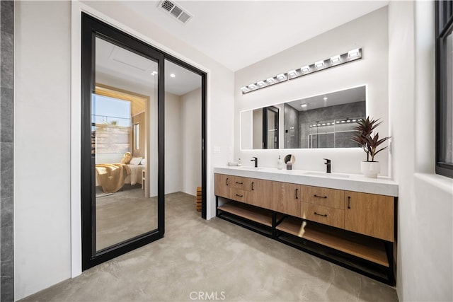 62290 Crestview Dr, Joshua Tree, CA 92252 - full bathroom featuring double vanity and concrete flooring