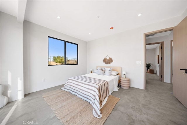62290 Crestview Dr, Joshua Tree, CA 92252 - bedroom featuring concrete floors and recessed lighting