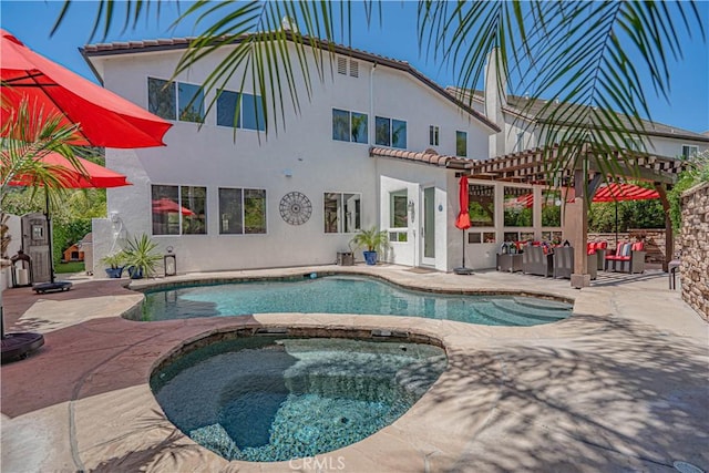 26511 Brooks Cir, Stevenson Ranch, CA 91381 - outdoor pool with an in-ground hot tub, a pergola, and a patio
