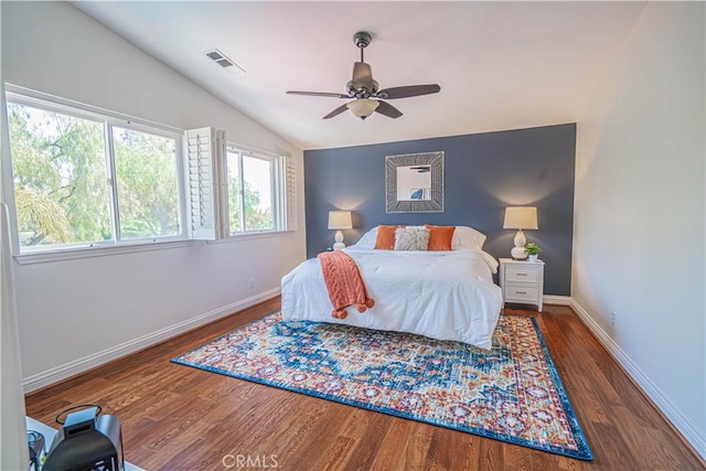 26511 Brooks Cir, Stevenson Ranch, CA 91381 - bedroom featuring vaulted ceiling, wood finished floors, and ceiling fan
