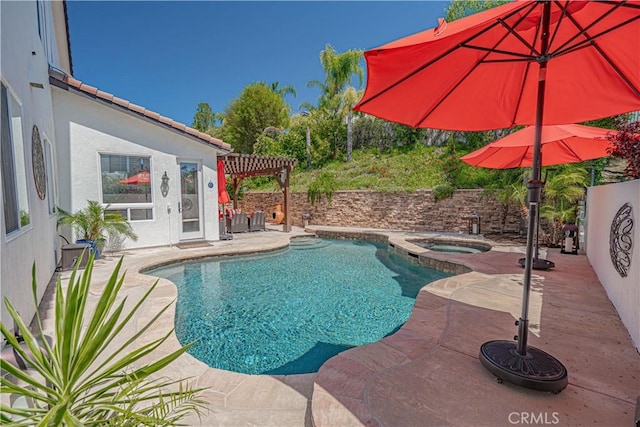 26511 Brooks Cir, Stevenson Ranch, CA 91381 - view of pool featuring a patio, a pergola, and a pool with connected hot tub