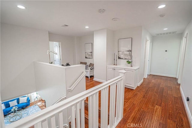 26511 Brooks Cir, Stevenson Ranch, CA 91381 - hall featuring an upstairs landing, wood finished floors, and recessed lighting