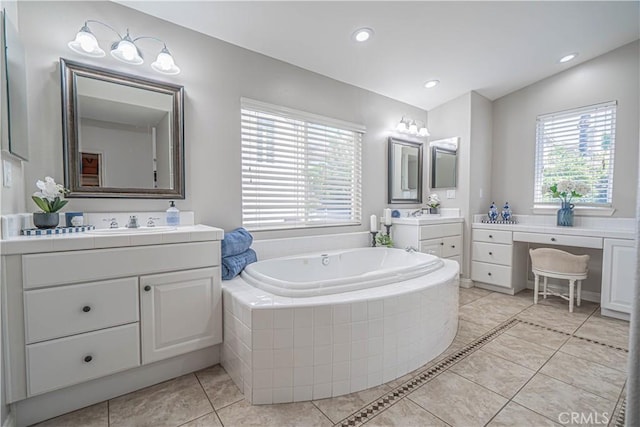 26511 Brooks Cir, Stevenson Ranch, CA 91381 - full bath featuring tile patterned flooring, two vanities, a bath, and recessed lighting