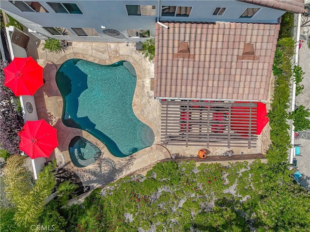26511 Brooks Cir, Stevenson Ranch, CA 91381 - drone / aerial view of a pool area