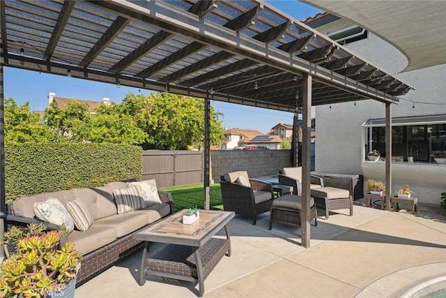 11533 Poppyglen Ct, Moorpark, CA 93021 - fenced backyard featuring outdoor lounge area, a pergola, and a patio