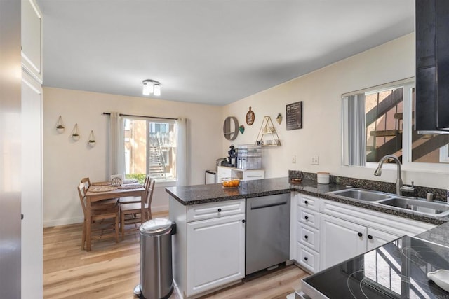 17119 W Bernardo Dr Unit 105, San Diego, CA 92127 - kitchen with dishwasher, a peninsula, white cabinetry, and plenty of natural light