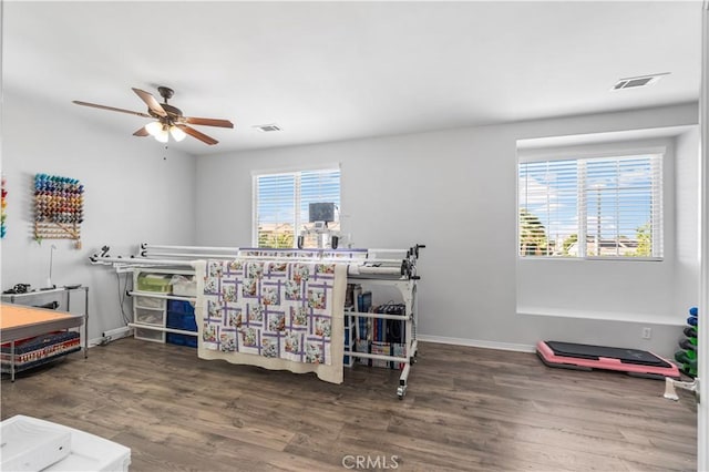 4604 Trojan Ct, Lancaster, CA 93536 - home office with wood finished floors and a ceiling fan