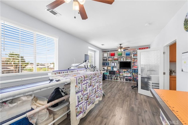 4604 Trojan Ct, Lancaster, CA 93536 - living room featuring ceiling fan and wood finished floors