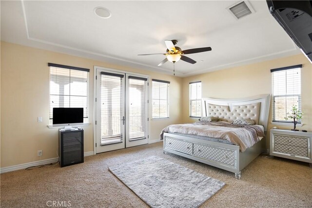 5156 Branding Iron Pl, Rancho Cucamonga, CA 91739 - carpeted bedroom with access to exterior, french doors, and a ceiling fan