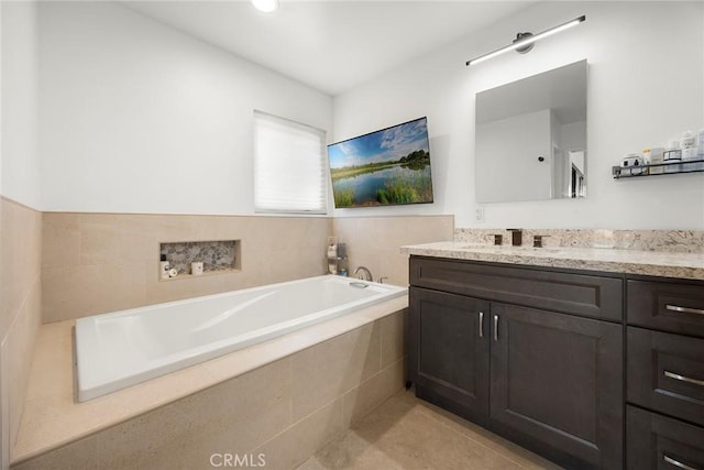 1041 S Falling Leaf Cir, Anaheim Hills, CA 92807 - bathroom with vanity, a garden tub, and tile patterned floors