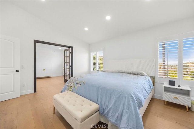1041 S Falling Leaf Cir, Anaheim Hills, CA 92807 - bedroom featuring light wood finished floors, recessed lighting, and vaulted ceiling