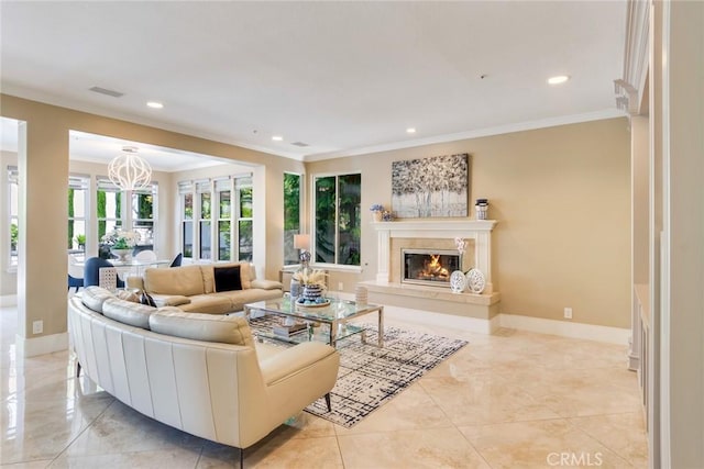 2155 Chandler Dr, Tustin, CA 92782 - living room with ornamental molding, recessed lighting, and a fireplace