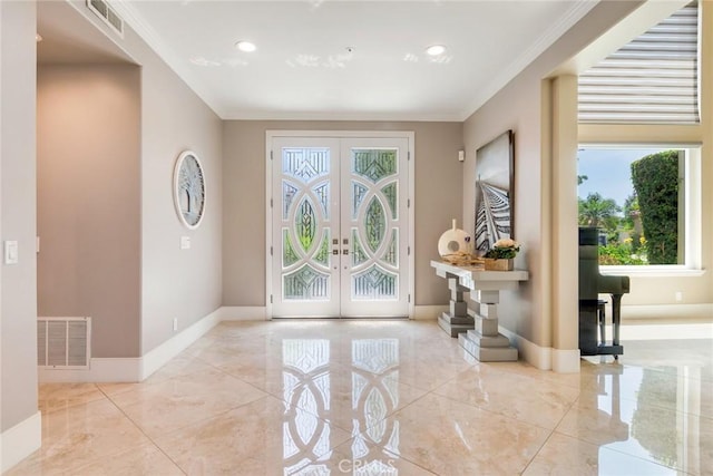 2155 Chandler Dr, Tustin, CA 92782 - entrance foyer featuring french doors, crown molding, and recessed lighting