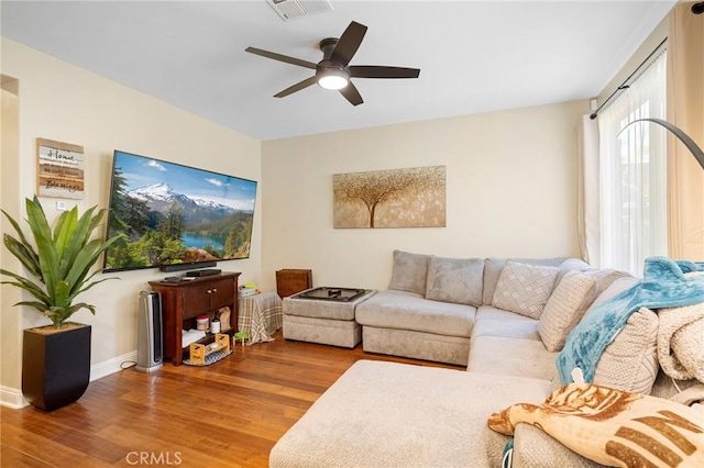 2635 Sunshine Valley Ct, Simi Valley, CA 93063 - living area with wood finished floors and ceiling fan