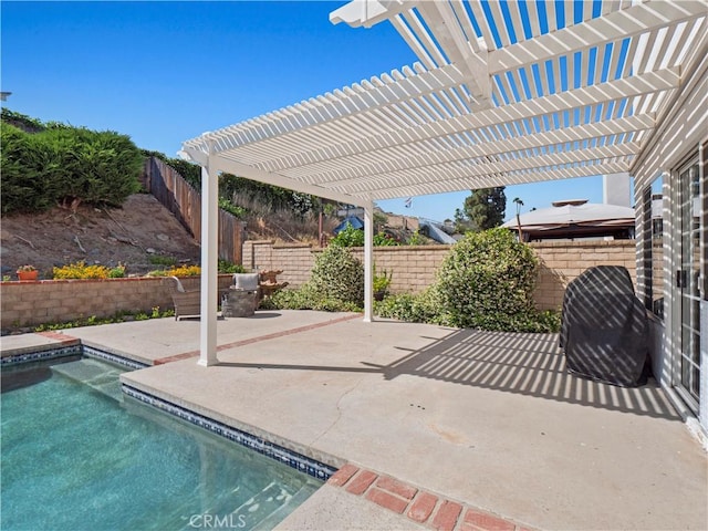 22905 Las Mananitas Dr, Valencia, CA 91354 - view of pool with a pergola, a fenced backyard, and a patio area