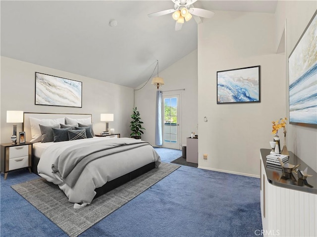 22905 Las Mananitas Dr, Valencia, CA 91354 - bedroom featuring carpet floors, a ceiling fan, and high vaulted ceiling