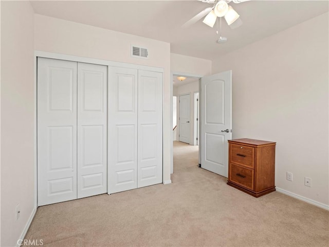 22905 Las Mananitas Dr, Valencia, CA 91354 - unfurnished bedroom featuring light colored carpet, a closet, and ceiling fan