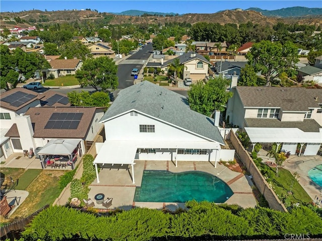 22905 Las Mananitas Dr, Valencia, CA 91354 - aerial perspective of suburban area with mountains and a pool area