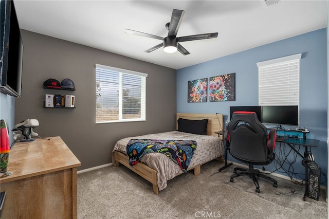 4360 Rima Dr, Fontana, CA 92336 - bedroom with carpet flooring, a ceiling fan, and an office area