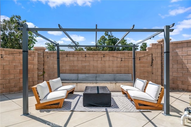 4360 Rima Dr, Fontana, CA 92336 - fenced backyard with an outdoor living space, a patio, and a pergola