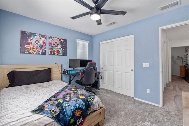 4360 Rima Dr, Fontana, CA 92336 - bedroom featuring carpet, a closet, and ceiling fan