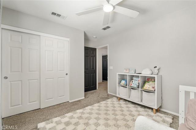 4360 Rima Dr, Fontana, CA 92336 - bedroom with carpet flooring, a closet, and ceiling fan