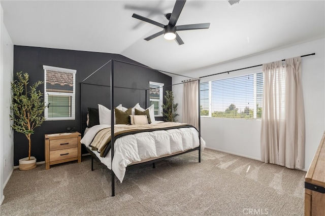 4360 Rima Dr, Fontana, CA 92336 - bedroom with carpet floors, lofted ceiling, and a ceiling fan