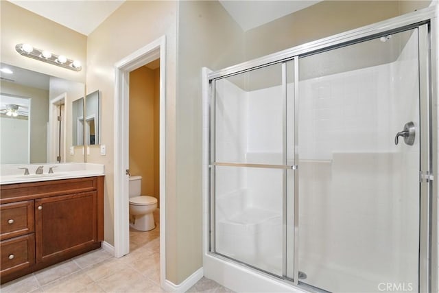 1544 Big Bnd, Beaumont, CA 92223 - bathroom featuring a stall shower, vanity, and tile patterned flooring