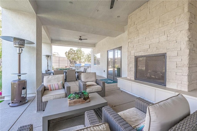 1544 Big Bnd, Beaumont, CA 92223 - view of patio featuring an outdoor living space, french doors, a ceiling fan, and outdoor dining area