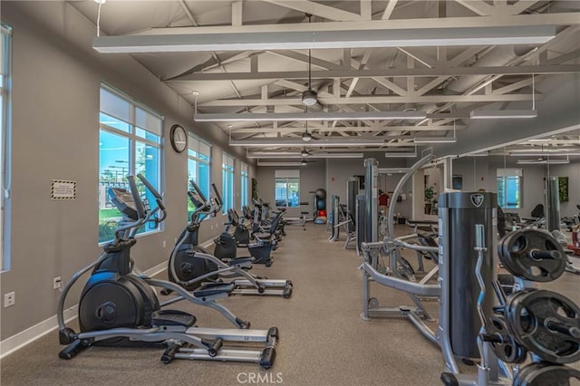 1544 Big Bnd, Beaumont, CA 92223 - gym featuring ceiling fan and lofted ceiling